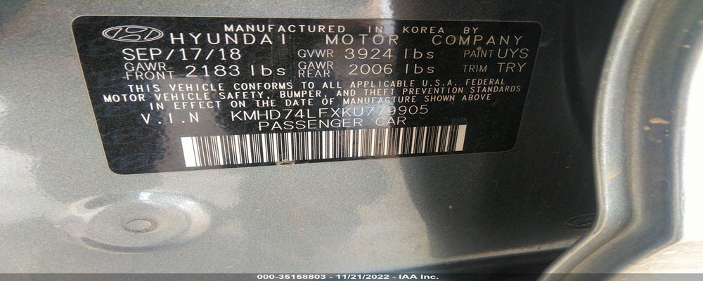 KMHD74LFXKU779905 2019 HYUNDAI ELANTRA photo no. 9