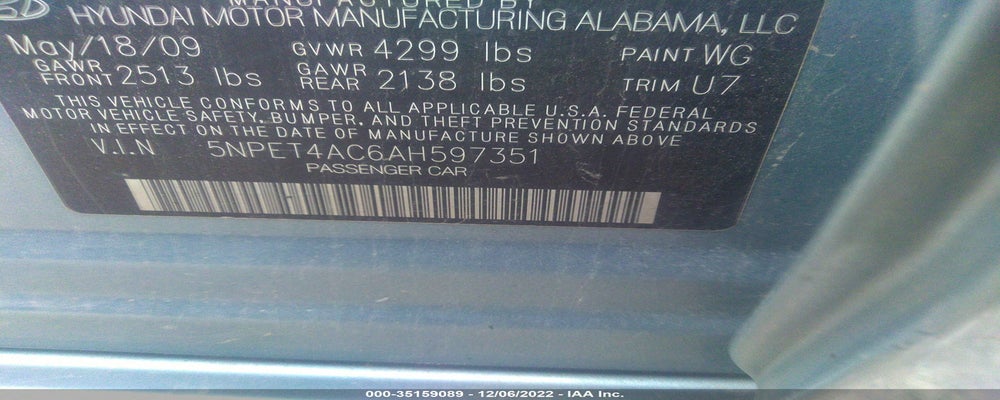 5NPET4AC6AH597351 2010 HYUNDAI SONATA photo no. 9