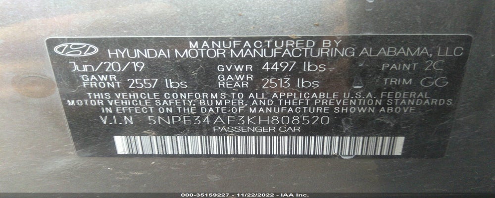 5NPE34AF3KH808520 2019 HYUNDAI SONATA photo no. 9