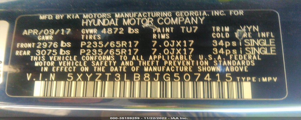 5XYZT3LB8JG507415 2018 HYUNDAI SANTA FE SPORT photo no. 9
