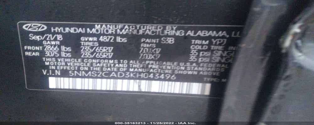 5NMS2CAD3KH043496 2019 HYUNDAI SANTA FE photo no. 9