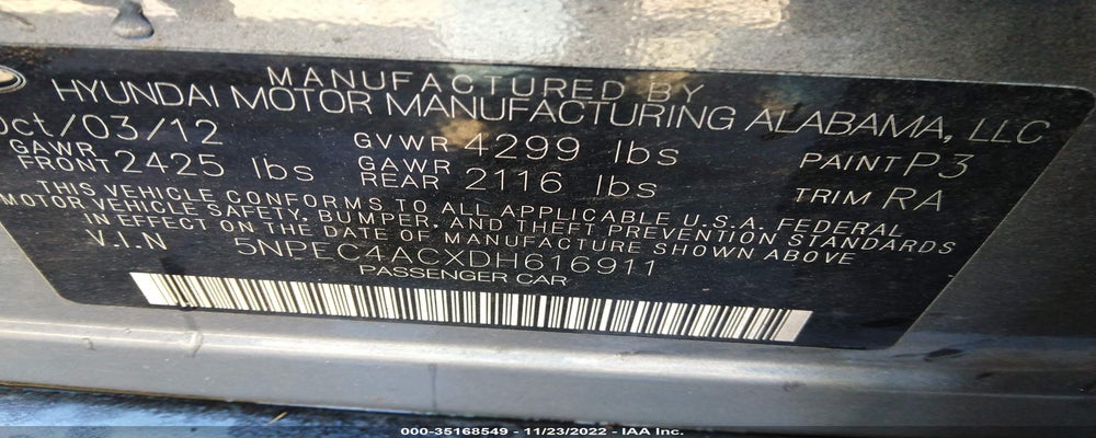5NPEC4ACXDH616911 2013 HYUNDAI SONATA photo no. 9