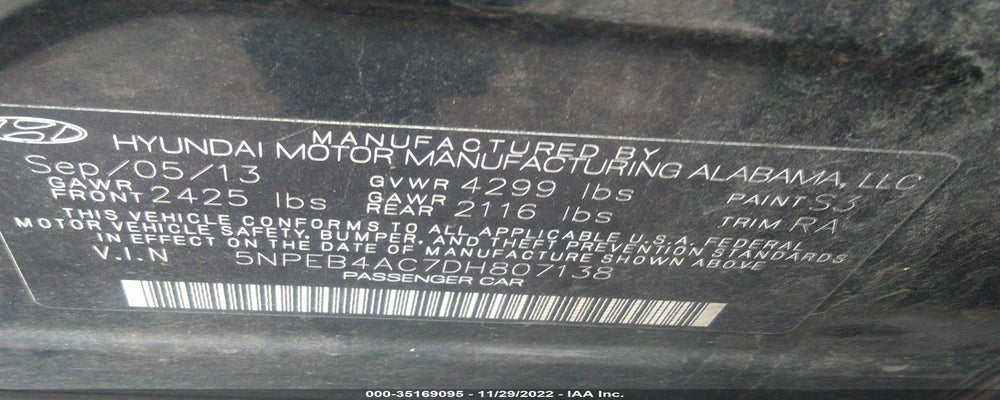 5NPEB4AC7DH807138 2013 HYUNDAI SONATA photo no. 9
