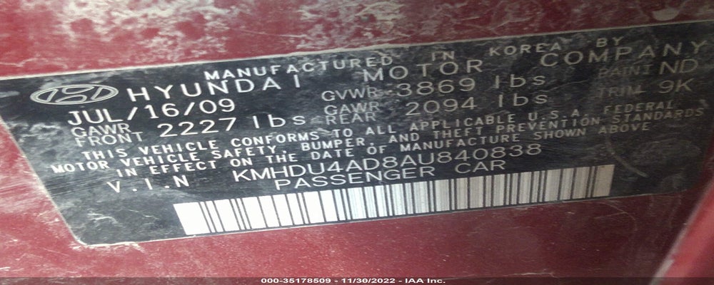 KMHDU4AD8AU840838 2010 HYUNDAI ELANTRA photo no. 9