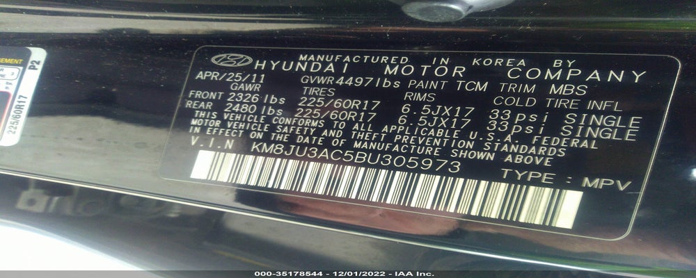 KM8JU3AC5BU305973 2011 HYUNDAI TUCSON photo no. 9