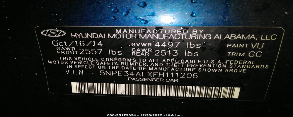 5NPE34AFXFH111206 2015 HYUNDAI SONATA photo no. 9