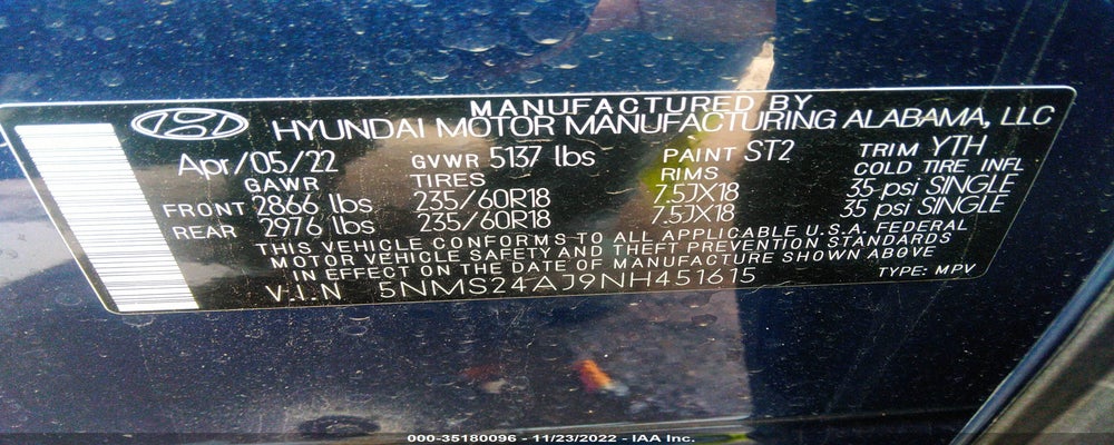 5NMS24AJ9NH451615 2022 HYUNDAI SANTA FE photo no. 9