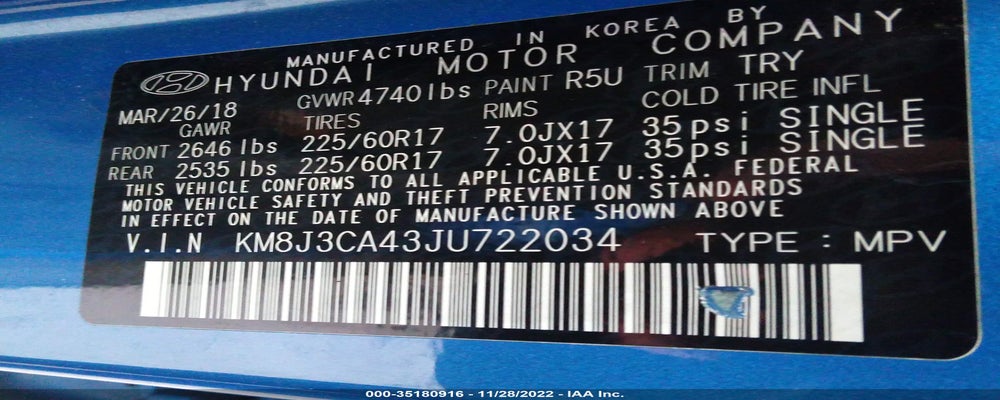 KM8J3CA43JU722034 2018 HYUNDAI TUCSON photo no. 9