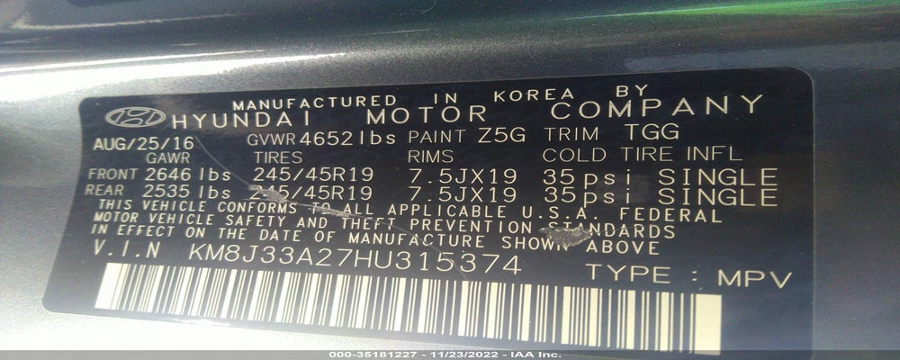 KM8J33A27HU315374 2017 HYUNDAI TUCSON photo no. 9