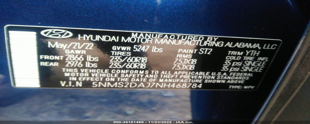 5NMS2DAJ7NH468784 2022 HYUNDAI SANTA FE photo no. 9