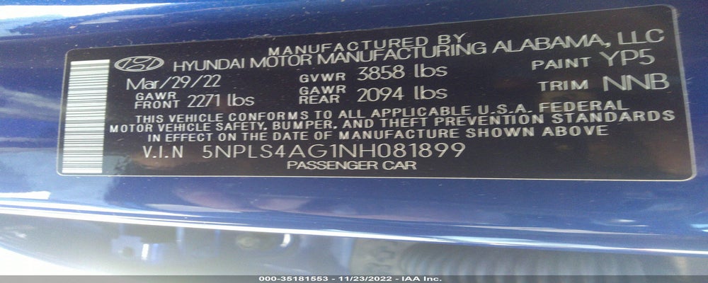 5NPLS4AG1NH081899 2022 HYUNDAI ELANTRA photo no. 9