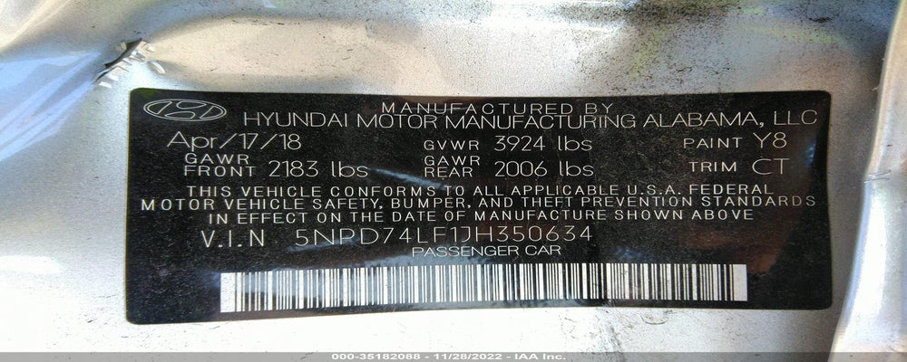 5NPD74LF1JH350634 2018 HYUNDAI ELANTRA photo no. 9
