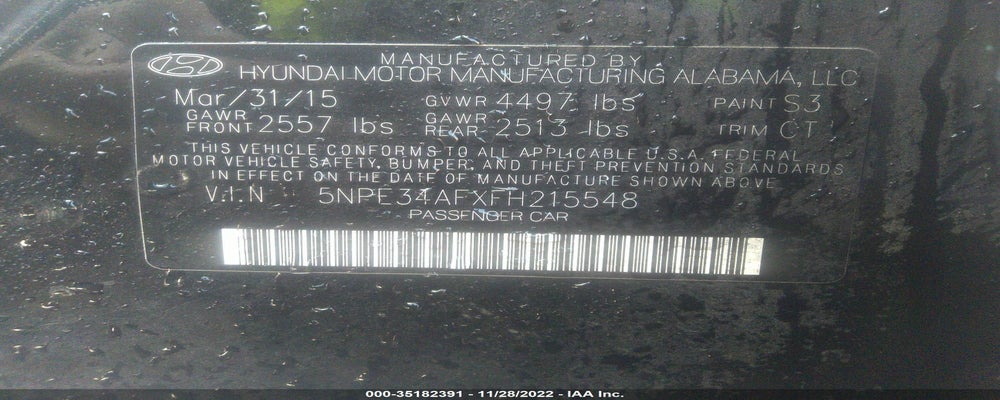 5NPE34AFXFH215548 2015 HYUNDAI SONATA photo no. 9