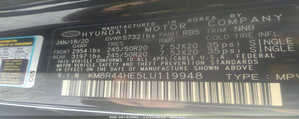 KM8R44HE5LU119948 2020 HYUNDAI PALISADE photo no. 9