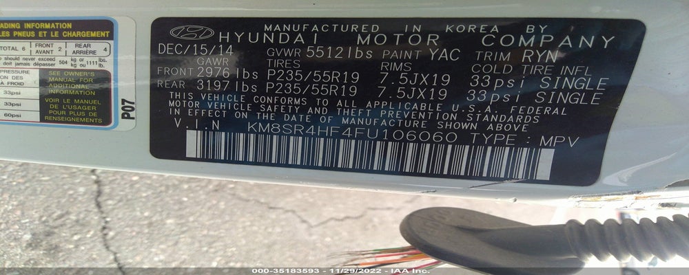 KM8SR4HF4FU106060 2015 HYUNDAI SANTA FE photo no. 9