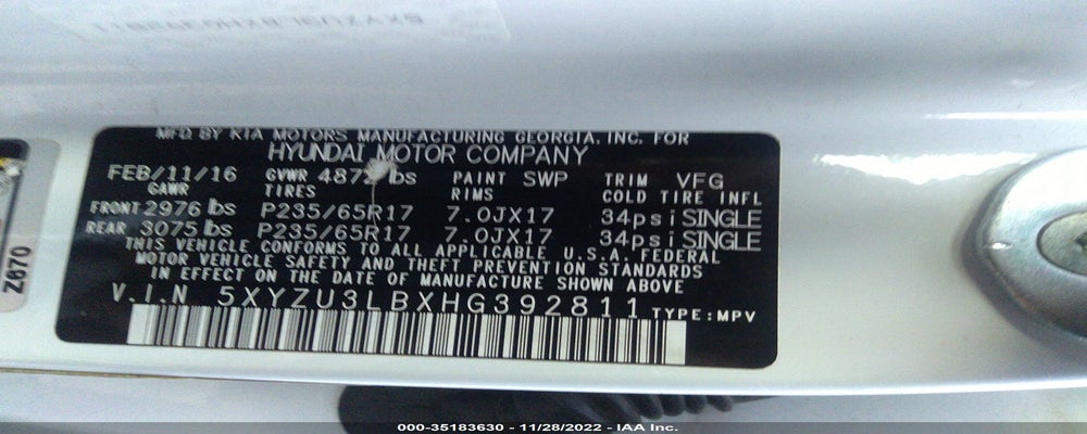 5XYZU3LBXHG392811 2017 HYUNDAI SANTA FE SPORT photo no. 9