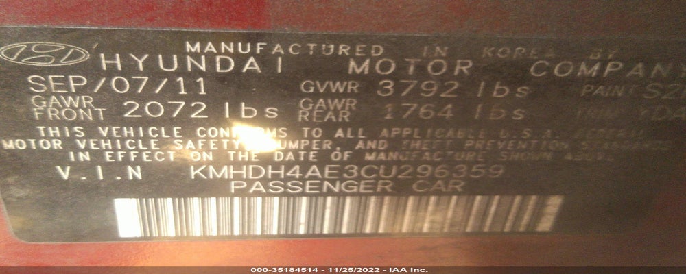KMHDH4AE3CU296359 2012 HYUNDAI ELANTRA photo no. 9
