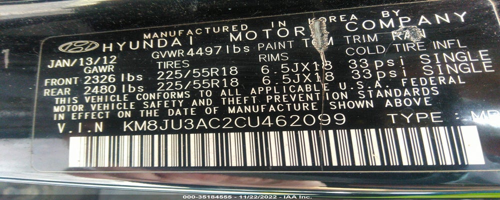 KM8JU3AC2CU462099 2012 HYUNDAI TUCSON photo no. 9