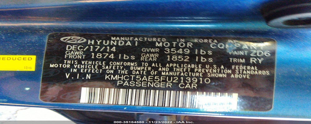 KMHCT5AE5FU213910 2015 HYUNDAI ACCENT photo no. 9