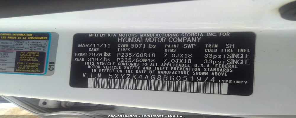 5XYZK4AG8BG051974 2011 HYUNDAI SANTA FE photo no. 9