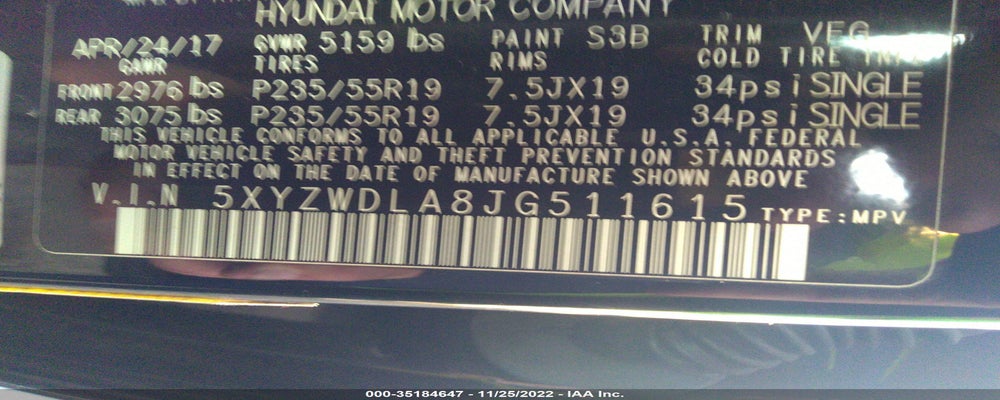 5XYZWDLA8JG511615 2018 HYUNDAI SANTA FE SPORT photo no. 9