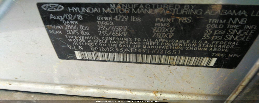 5NMS33AD4KH021651 2019 HYUNDAI SANTA FE photo no. 9