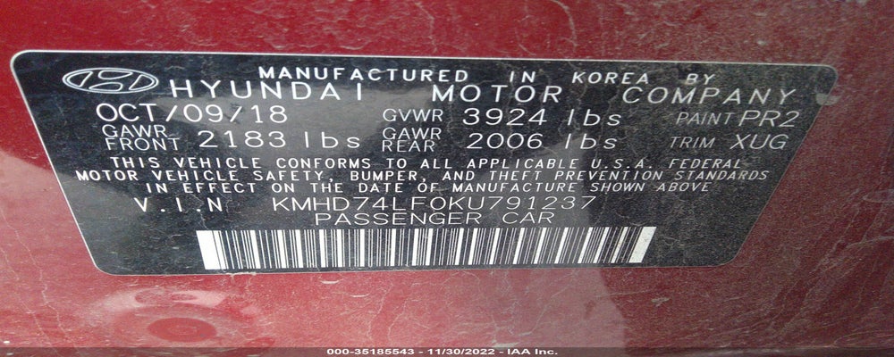 KMHD74LF0KU791237 2019 HYUNDAI ELANTRA photo no. 9