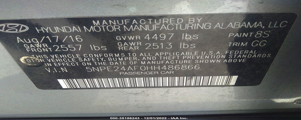 5NPE24AF0HH486866 2017 HYUNDAI SONATA photo no. 9