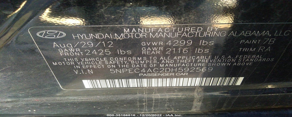 5NPEC4AC2DH592569 2013 HYUNDAI SONATA photo no. 9