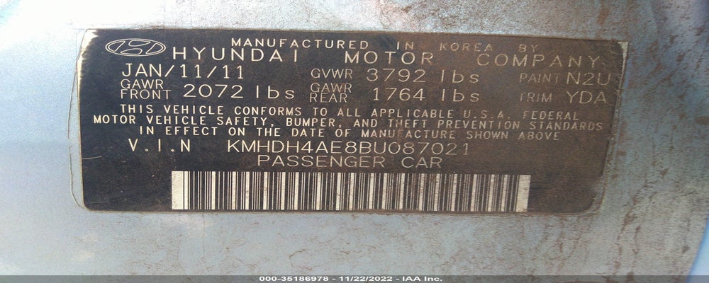 KMHDH4AE8BU087021 2011 HYUNDAI ELANTRA photo no. 9