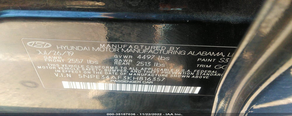 5NPE34AF3KH816357 2019 HYUNDAI SONATA photo no. 9