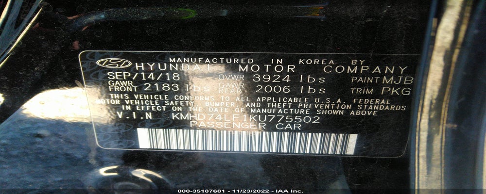 KMHD74LF1KU775502 2019 HYUNDAI ELANTRA photo no. 9