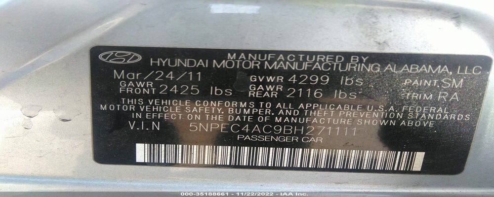 5NPEC4AC9BH271111 2011 HYUNDAI SONATA photo no. 9