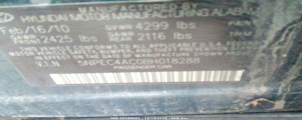 5NPEC4AC0BH018288 2011 HYUNDAI SONATA photo no. 9