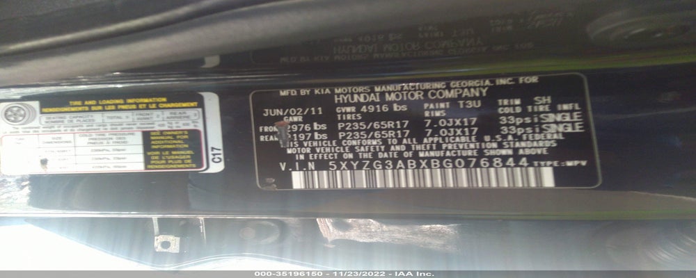 5XYZG3ABXBG076844 2011 HYUNDAI SANTA FE photo no. 9