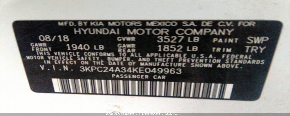 3KPC24A34KE049963 2019 HYUNDAI ACCENT photo no. 9