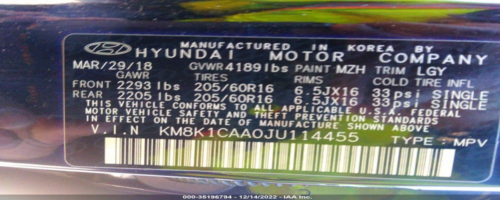 KM8K1CAA0JU114455 2018 HYUNDAI KONA photo no. 9