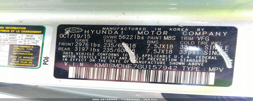 KM8SMDHF7GU157942 2016 HYUNDAI SANTA FE photo no. 9