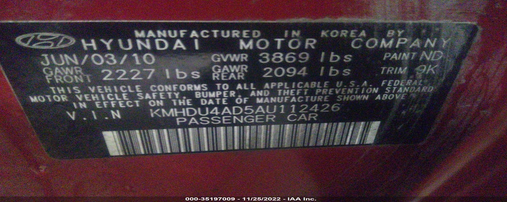 KMHDU4AD5AU112426 2010 HYUNDAI ELANTRA photo no. 9