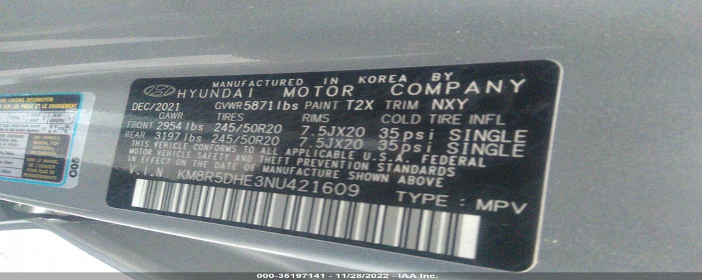 KM8R5DHE3NU421609 2022 HYUNDAI PALISADE photo no. 9