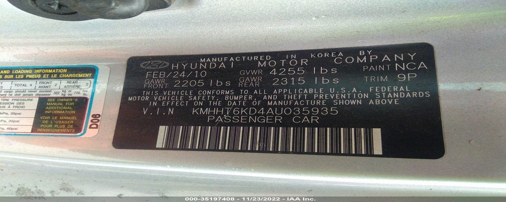 KMHHT6KD4AU035935 2010 HYUNDAI GENESIS COUPE photo no. 9