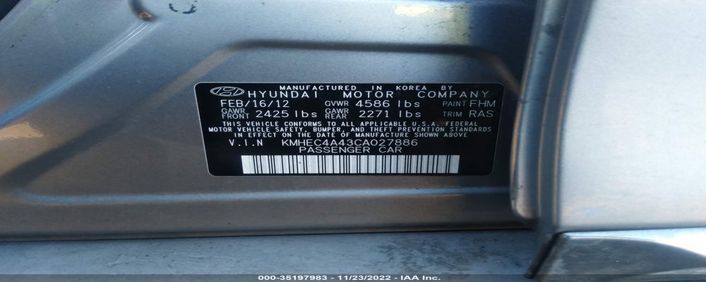 KMHEC4A43CA027886 2012 HYUNDAI SONATA photo no. 9