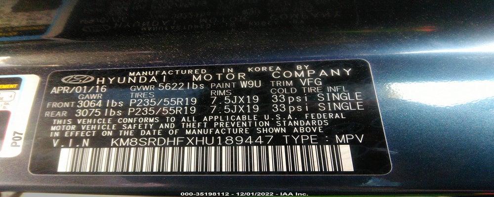 KM8SRDHFXHU189447 2017 HYUNDAI SANTA FE photo no. 9