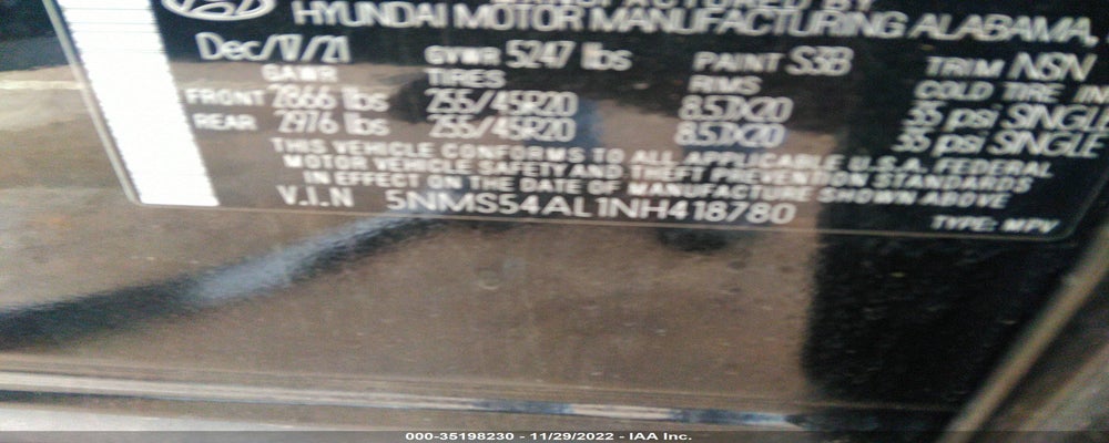 5NMS54AL1NH418780 2022 HYUNDAI SANTA FE photo no. 9