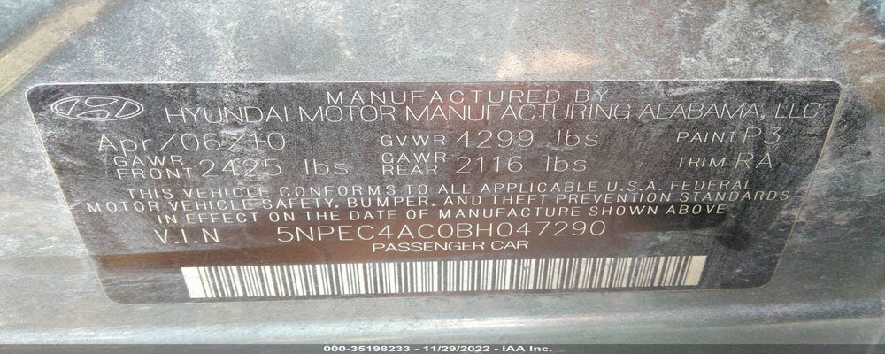 5NPEC4AC0BH047290 2011 HYUNDAI SONATA photo no. 9