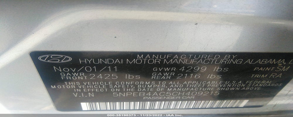 5NPEB4AC5CH409215 2012 HYUNDAI SONATA photo no. 9