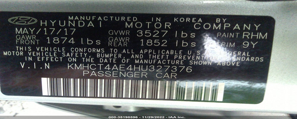 KMHCT4AE4HU327376 2017 HYUNDAI ACCENT photo no. 9