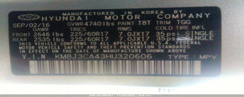 KM8J3CA43HU320606 2017 HYUNDAI TUCSON photo no. 9