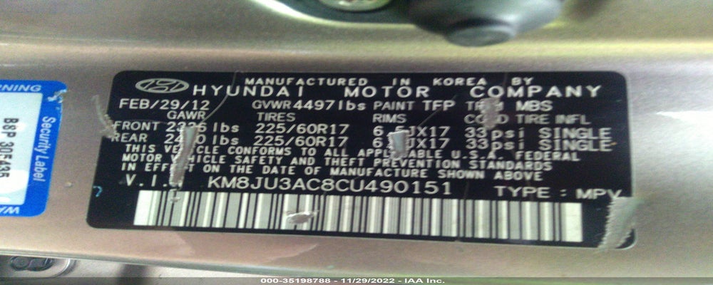 KM8JU3AC8CU490151 2012 HYUNDAI TUCSON photo no. 9