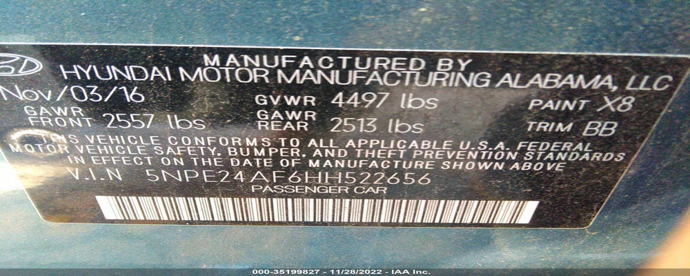 5NPE24AF6HH522656 2017 HYUNDAI SONATA photo no. 9